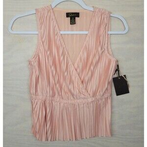 Japna Women’s SZ Small Pleated Sleeveless Top Blouse V Neck Pink New